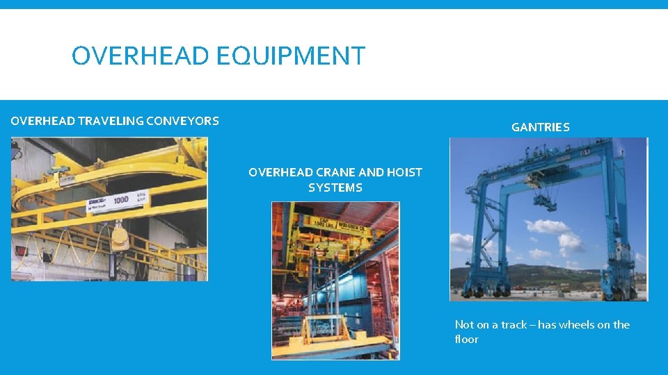 OVERHEAD EQUIPMENT OVERHEAD TRAVELING CONVEYORS GANTRIES OVERHEAD CRANE AND HOIST SYSTEMS Not on a