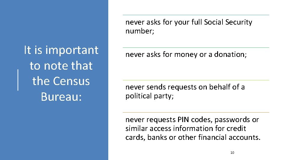 never asks for your full Social Security number; It is important to note that