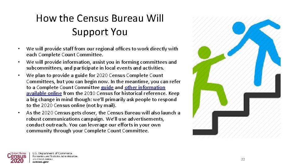 How the Census Bureau Will Support You • • We will provide staff from