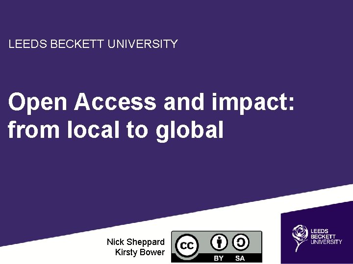 LEEDS BECKETT UNIVERSITY Open Access and impact: from local to global Nick Sheppard Kirsty