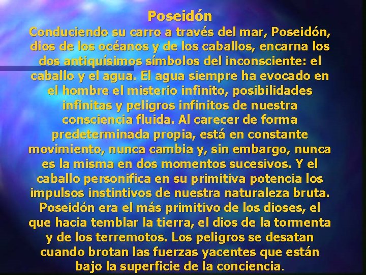 Poseidón Conduciendo su carro a través del mar, Poseidón, dios de los océanos y