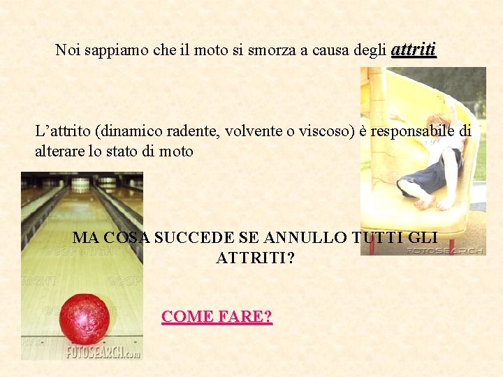 Noi sappiamo che il moto si smorza a causa degli attriti L’attrito (dinamico radente,