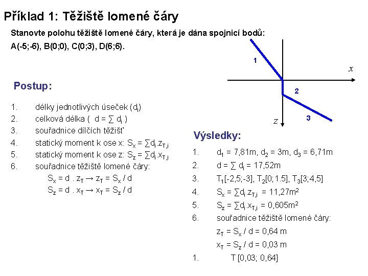 Příklad 1: Těžiště lomené čáry Stanovte polohu těžiště lomené čáry, která je dána spojnicí