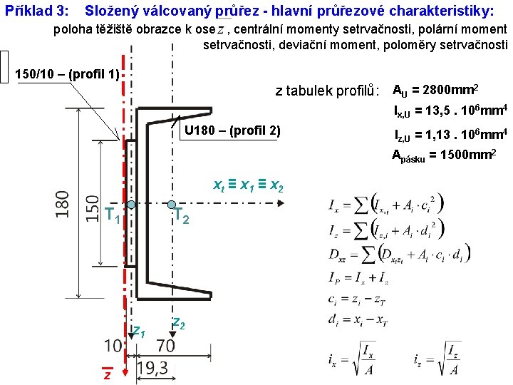 Příklad 3: Složený válcovaný průřez - hlavní průřezové charakteristiky: poloha těžiště obrazce k ose