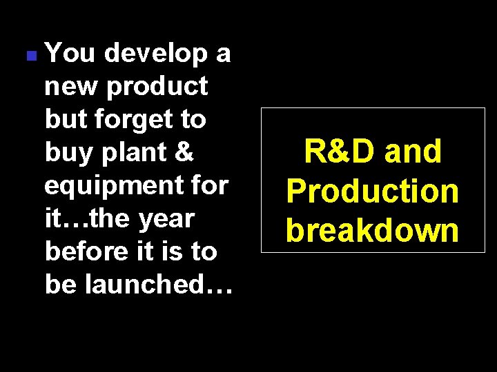 n You develop a new product but forget to buy plant & equipment for