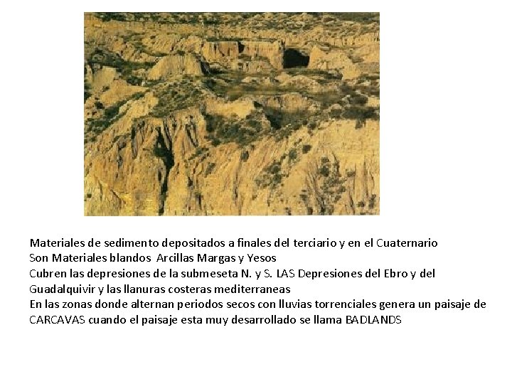 Materiales de sedimento depositados a finales del terciario y en el Cuaternario Son Materiales
