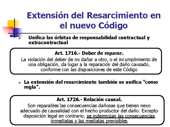 Extensión del Resarcimiento en el nuevo Código n Unifica las órbitas de responsabilidad contractual