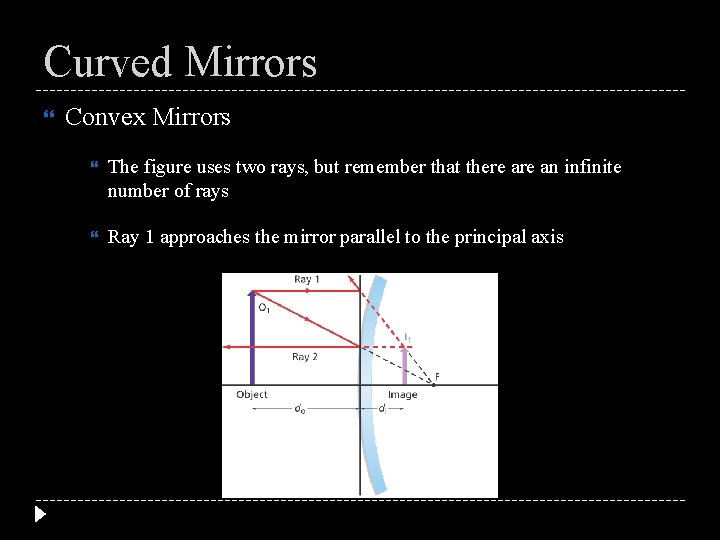 Curved Mirrors Convex Mirrors The figure uses two rays, but remember that there an