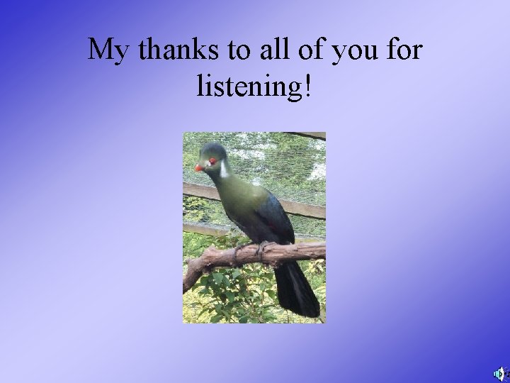My thanks to all of you for listening! 