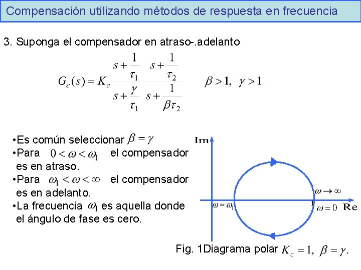 Compensación utilizando métodos de respuesta en frecuencia 3. Suponga el compensador en atraso-. adelanto