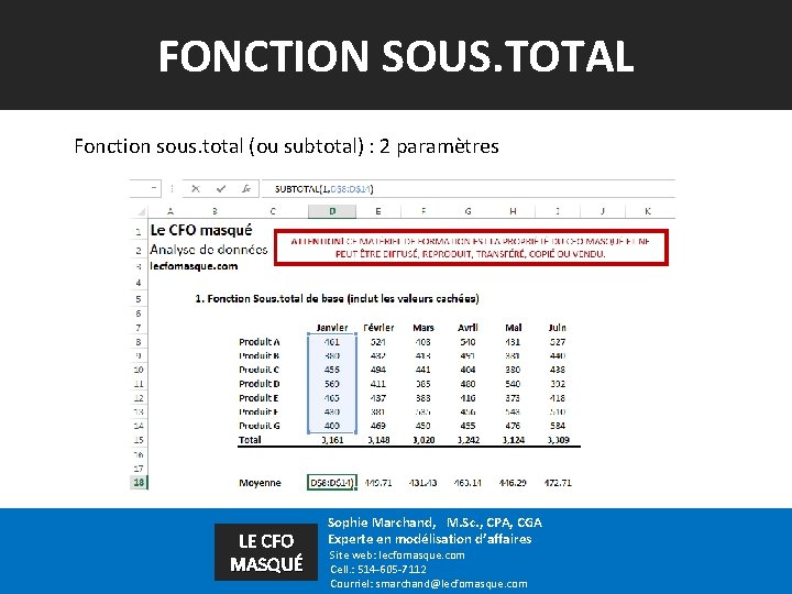 FONCTION SOUS. TOTAL Fonction sous. total (ou subtotal) : 2 paramètres LE CFO MASQUÉ