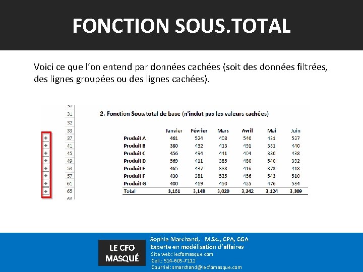 FONCTION SOUS. TOTAL Voici ce que l’on entend par données cachées (soit des données