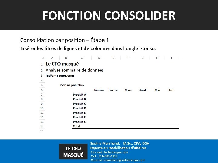 FONCTION CONSOLIDER Consolidation par position – Étape 1 Insérer les titres de lignes et