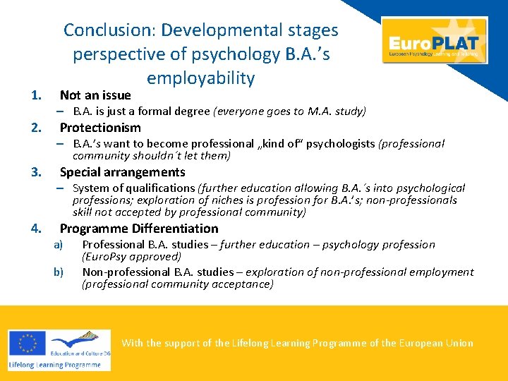 1. 2. 3. 4. Conclusion: Developmental stages perspective of psychology B. A. ’s employability