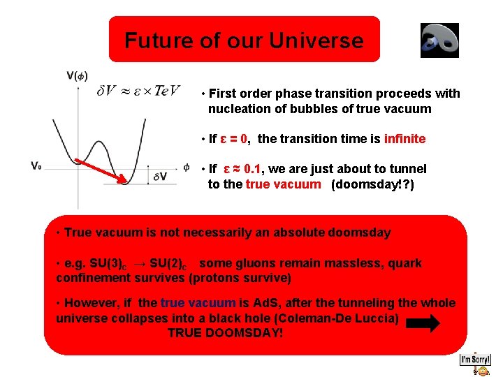 Future of our Universe • First order phase transition proceeds with nucleation of bubbles