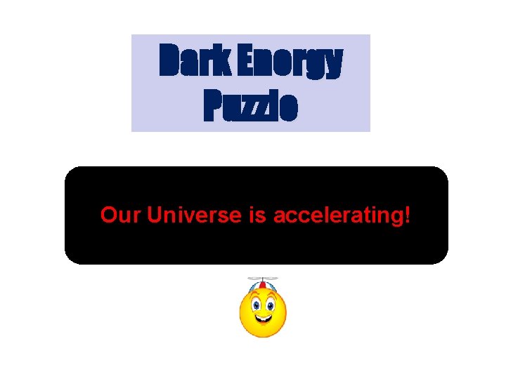 Dark Energy Puzzle Our Universe is accelerating! 