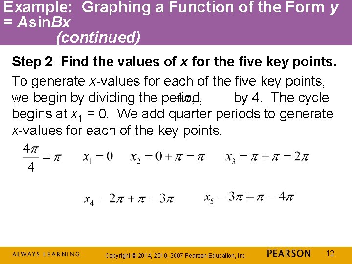 Example: Graphing a Function of the Form y = Asin. Bx (continued) Step 2