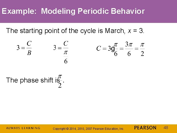 Example: Modeling Periodic Behavior The starting point of the cycle is March, x =