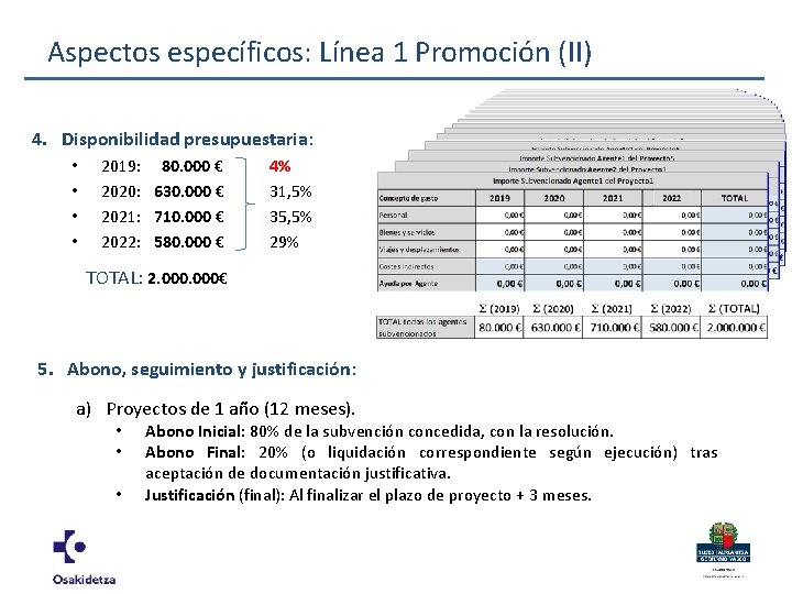 Aspectos específicos: Línea 1 Promoción (II) 4. Disponibilidad presupuestaria: • • 2019: 80. 000