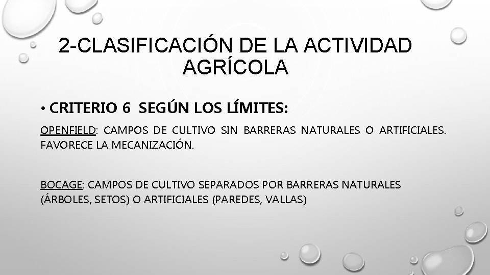 2 -CLASIFICACIÓN DE LA ACTIVIDAD AGRÍCOLA • CRITERIO 6 SEGÚN LOS LÍMITES: OPENFIELD: CAMPOS