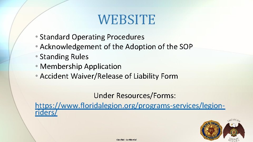 WEBSITE • Standard Operating Procedures • Acknowledgement of the Adoption of the SOP •
