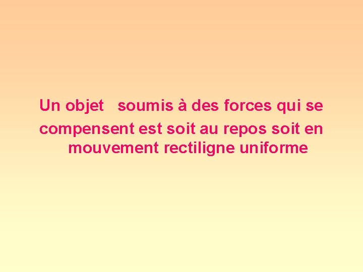 Un objet soumis à des forces qui se compensent est soit au repos soit