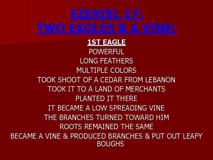EZEKIEL 17: TWO EAGLES & A VINE: 1 ST EAGLE POWERFUL LONG FEATHERS MULTIPLE