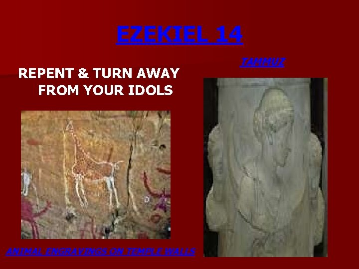 EZEKIEL 14 REPENT & TURN AWAY FROM YOUR IDOLS ANIMAL ENGRAVINGS ON TEMPLE WALLS