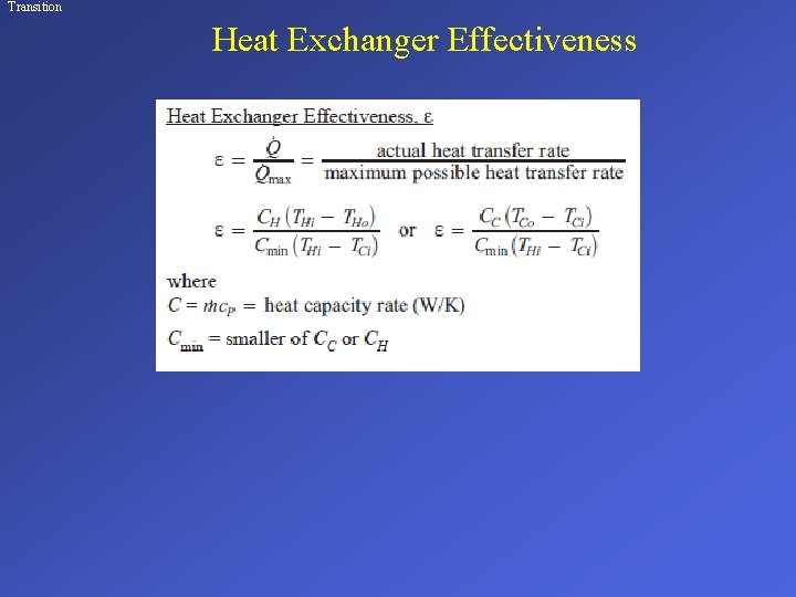 Transition Heat Exchanger Effectiveness 