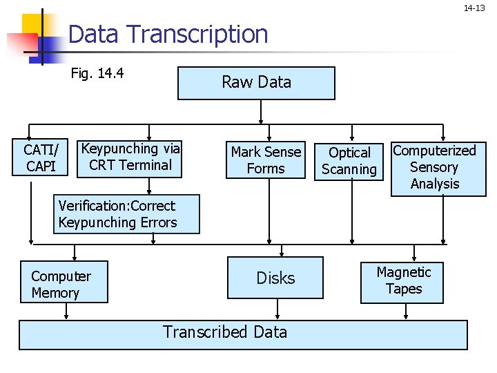 14 -13 Data Transcription Fig. 14. 4 CATI/ CAPI Raw Data Keypunching via CRT