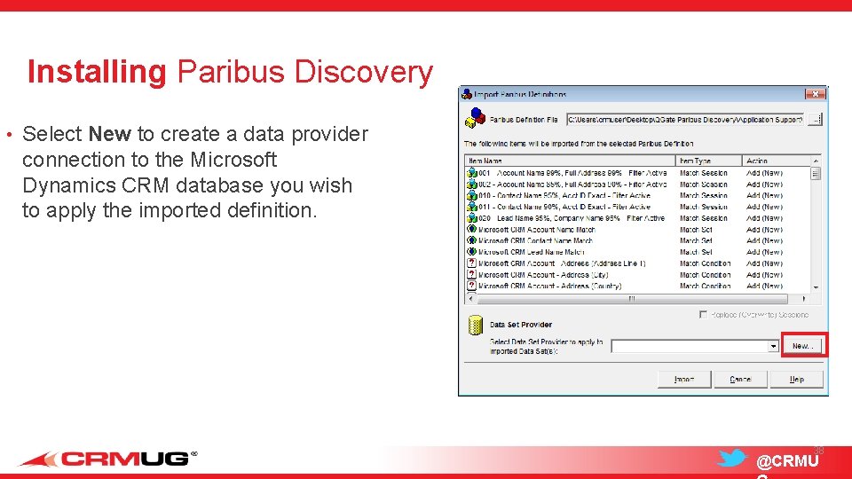 Installing Paribus Discovery • Select New to create a data provider connection to the