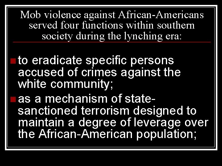 Strange Fruit Lynching Mob violence against AfricanAmericans served