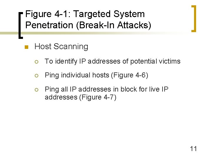Figure 4 -1: Targeted System Penetration (Break-In Attacks) n Host Scanning ¡ To identify