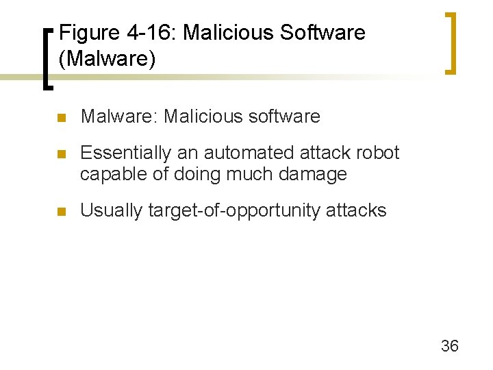 Figure 4 -16: Malicious Software (Malware) n Malware: Malicious software n Essentially an automated