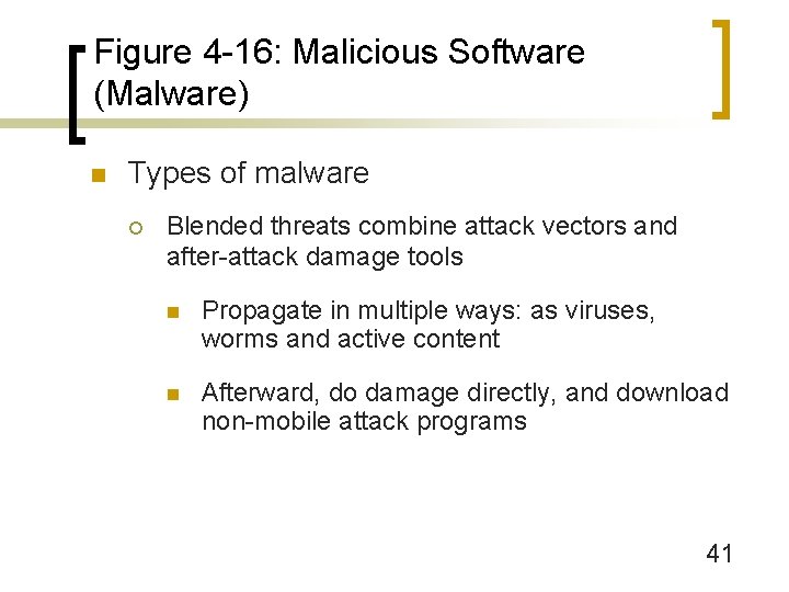 Figure 4 -16: Malicious Software (Malware) n Types of malware ¡ Blended threats combine