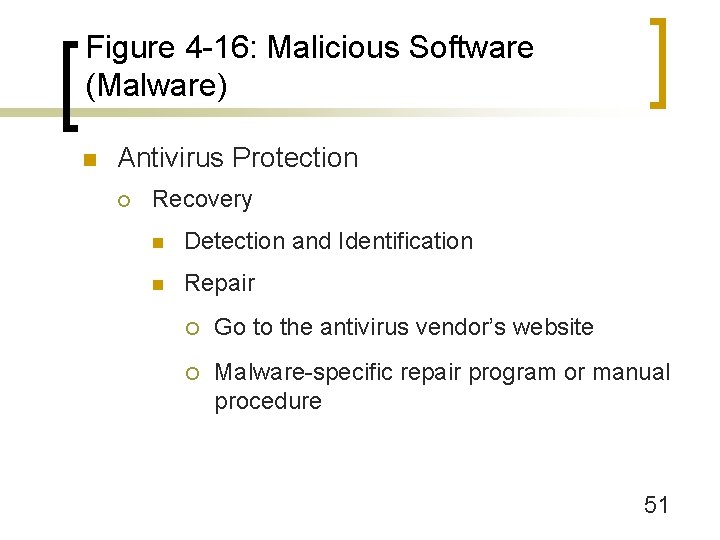Figure 4 -16: Malicious Software (Malware) n Antivirus Protection ¡ Recovery n Detection and