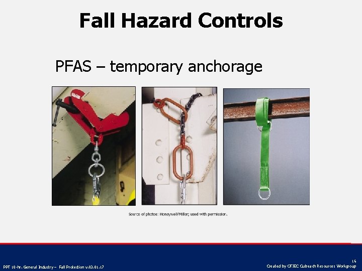 Fall Hazard Controls PFAS – temporary anchorage PPT 10 -hr. General Industry – Fall