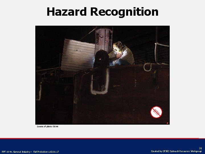 Hazard Recognition Source of photo: OSHA PPT 10 -hr. General Industry – Fall Protection