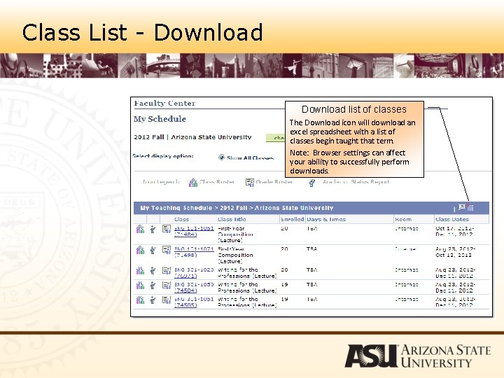 Class List - Download list of classes The Download icon will download an excel