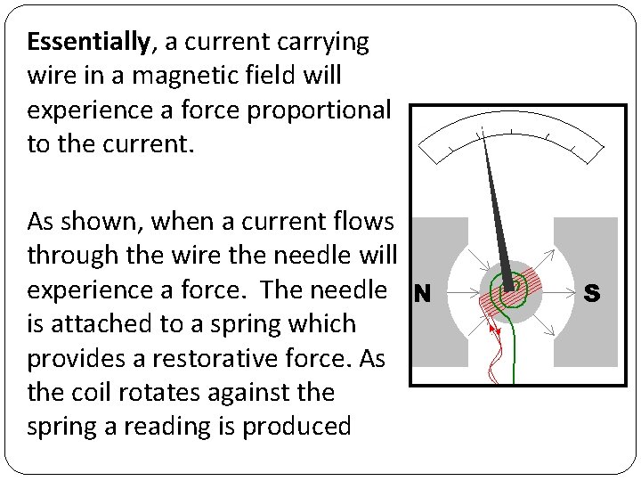 Essentially, a current carrying wire in a magnetic field will experience a force proportional