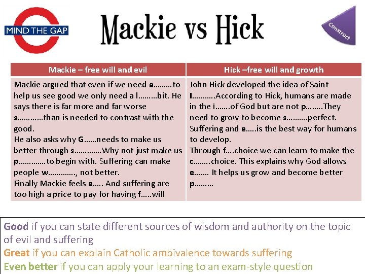 Mackie – free will and evil Hick –free will and growth Mackie argued that