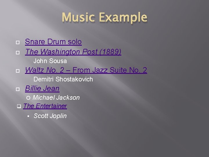 Music Example Snare Drum solo The Washington Post (1889) John Sousa Waltz No. 2