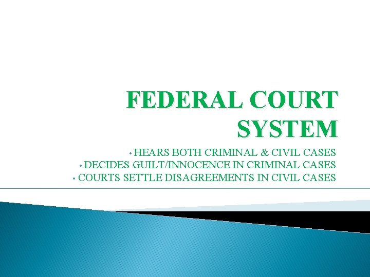 FEDERAL COURT SYSTEM HEARS BOTH CRIMINAL CIVIL CASES