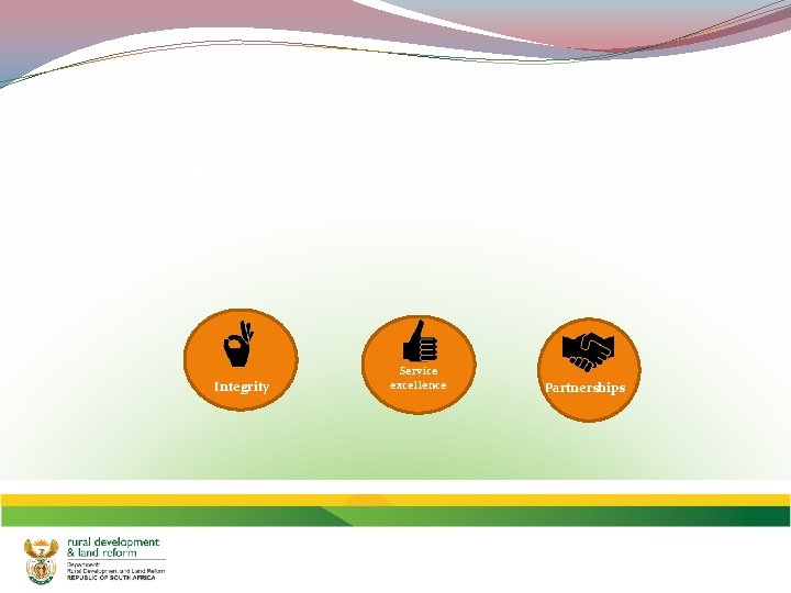 What is our vision? Integrity Service excellence Partnerships 