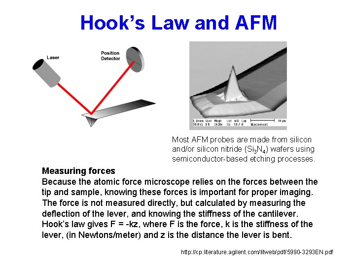 Hook’s Law and AFM Most AFM probes are made from silicon and/or silicon nitride