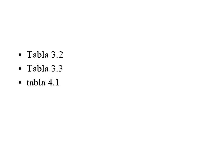  • Tabla 3. 2 • Tabla 3. 3 • tabla 4. 1 