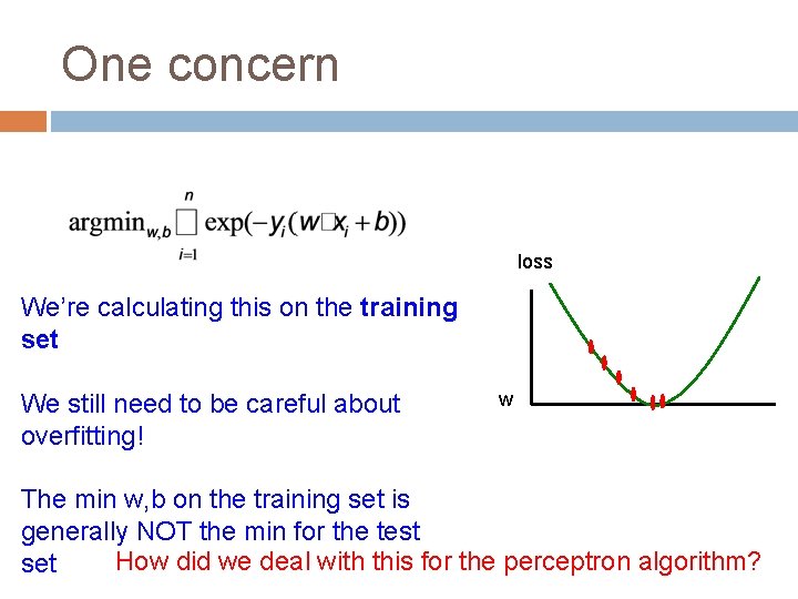 One concern loss We’re calculating this on the training set We still need to