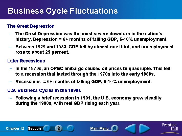 Business Cycle Fluctuations The Great Depression – The Great Depression was the most severe