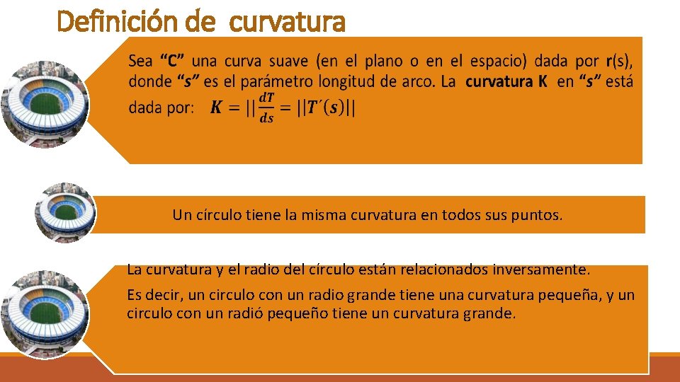 Definición de curvatura Un círculo tiene la misma curvatura en todos sus puntos. La