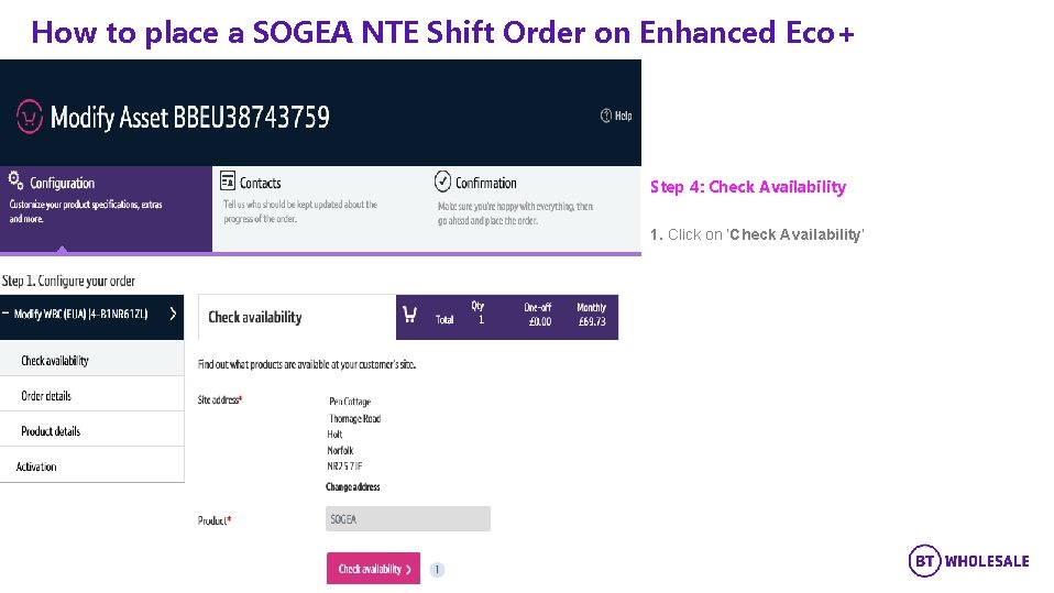 How to place a SOGEA NTE Shift Order on Enhanced Eco+ Step 4: Check